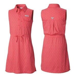 Columbia PFG Super Bonehead Shirt Dress Size XL Girls Raspberry Pink Polka Dot